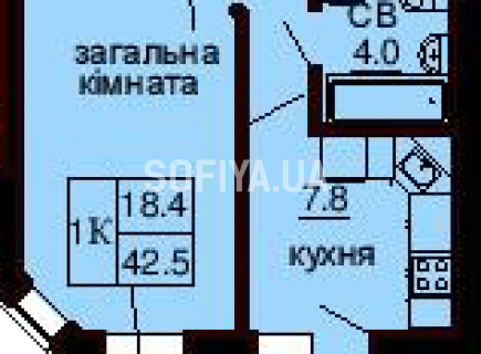 Однокомнатная квартира 42.5 м/кв - ЖК София