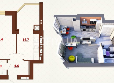 Однокомнатная квартира 37.4 м/кв - ЖК София