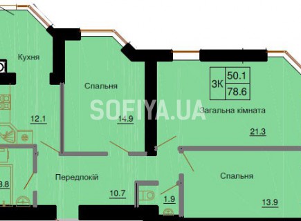 3-х комнатная квартира 78,6 м/кв - ЖК София