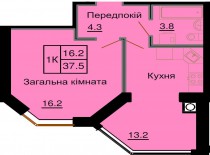 Однокомнатная квартира 37,5м/кв - ЖК София