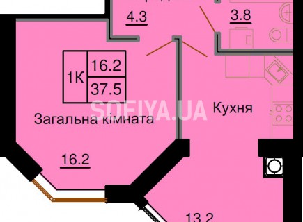 Однокомнатная квартира 37,5м/кв - ЖК София