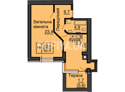 Однокімнатна квартира 50.4 м/кв - ЖК София
