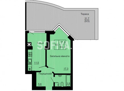 Однокомнатная квартира 38.2 м/кв - ЖК София