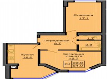 Двухкомнатная квартира 64 м/кв - ЖК София