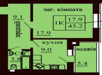 Однокомнатная квартира 45.2 м/кв - ЖК София