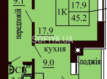 Однокомнатная квартира 45.2 м/кв - ЖК София