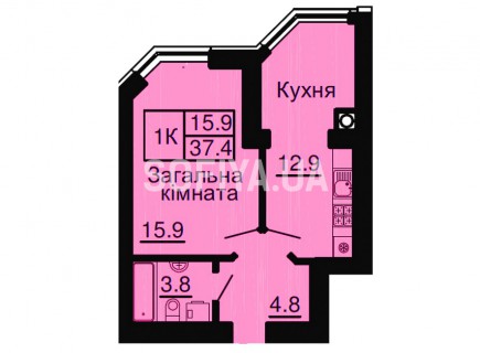 Однокомнатная квартира 37,4 м/кв - ЖК София