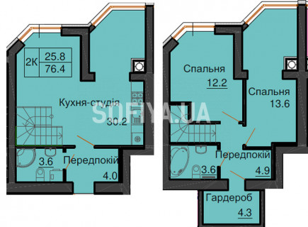 Двухуровневая квартира 76,4 м/кв - ЖК София