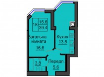 Однокомнатная квартира 39,4 м/кв - ЖК София