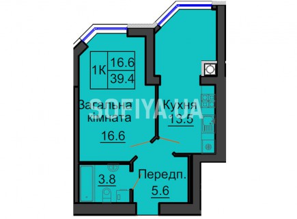 Однокомнатная квартира 39,4 м/кв - ЖК София