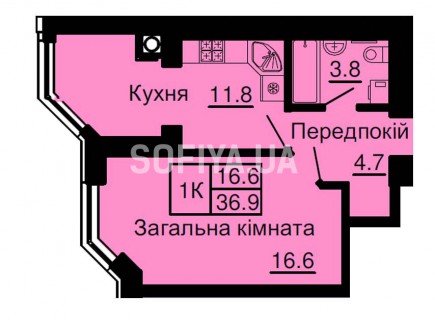 Однокомнатная квартира 36,9 м/кв - ЖК София