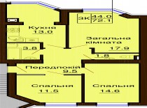 3-х комнатная квартира 72.1 м/кв - ЖК София