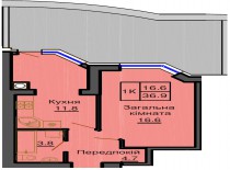 Однокомнатная квартира 36,9 м/кв - ЖК София