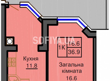 Однокомнатная квартира 36,9 м/кв - ЖК София