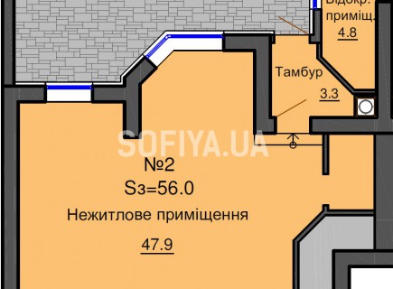 Нежилое помещение 56 м/кв - ЖК София