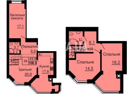 Двухуровневая квартира 108,3 м/кв - ЖК София