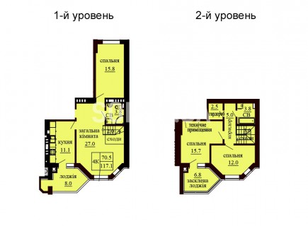 Двухуровневая квартира 117.1 м/кв - ЖК София