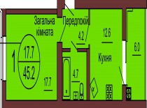 Однокомнатная квартира 45.2 м/кв - ЖК София