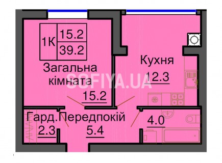 Однокомнатная квартира 39,2 м/кв - ЖК София