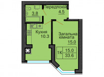 Однокімнатна квартира 33,6 м/кв - ЖК София