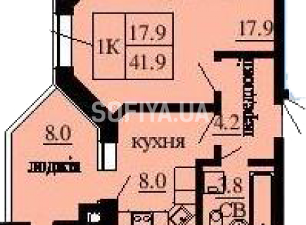 Однокомнатная квартира 41.9 м/кв - ЖК София