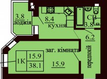 Однокомнатная квартира 38.1 м/кв - ЖК София