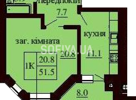 Однокомнатная квартира 51.5 м/кв - ЖК София