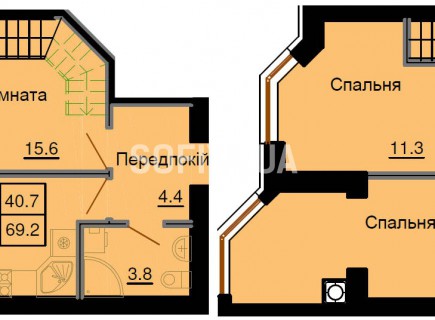 Двухуровневая квартира 69,2 м/кв - ЖК София