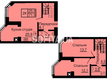 Двухуровневая квартира 71,9 м/кв - ЖК София