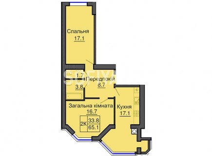 Двухкомнатная квартира 65,1 м/кв - ЖК София