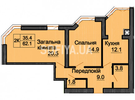 Двокімнатна квартира 62,1 м/кв - ЖК София