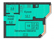 Однокомнатная квартира 37,6 м/кв - ЖК София