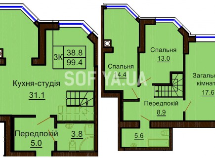 Двухуровневая квартира 99.4 м/кв - ЖК София