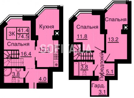 Двухуровневая квартира 74,5 м/кв - ЖК София