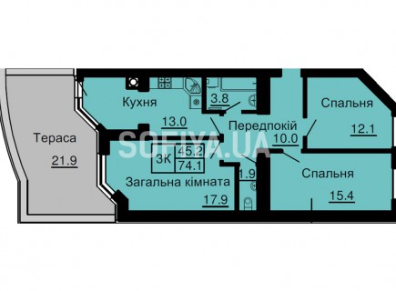 Трехкомнатная квартира 74,1 м/кв - ЖК София