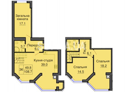 Двухуровневая квартира 108,7 м/кв - ЖК София