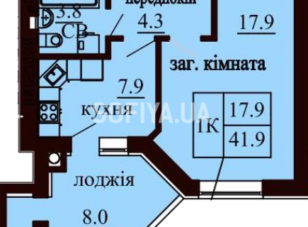 Однокомнатная квартира 41.9 м/кв - ЖК София