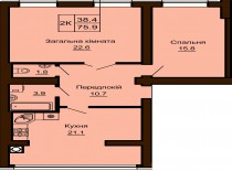 2-х комнатная квартира 75.9 м/кв - ЖК София