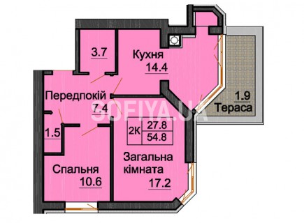 Двухкомнатная квартира 54,8 м/кв - ЖК София