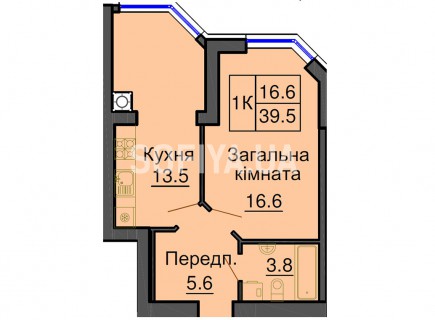 Однокомнатная квартира 39,5 м/кв - ЖК София