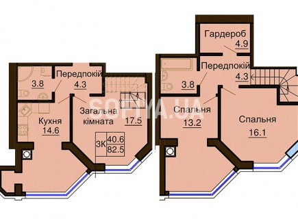 Двухуровневая квартира 82.5 м/кв - ЖК София