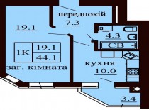 Однокомнатная квартира 44.1 м/кв - ЖК София