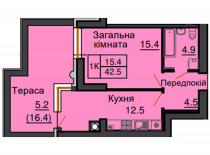 Однокімнатна квартира 42,5 м/кв - ЖК София