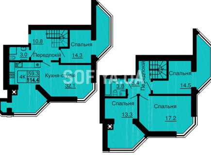 Двухуровневая квартира 114,4 м/кв - ЖК София