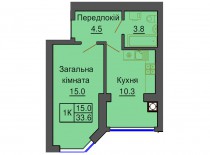 Однокомнатная квартира 33,6 м/кв - ЖК София