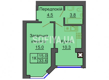 Однокомнатная квартира 33,6 м/кв - ЖК София