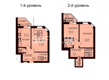 Двухуровневая квартира 90.5 м/кв - ЖК София