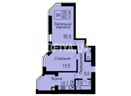 Двухкомнатная квартира 62,1м/кв - ЖК София