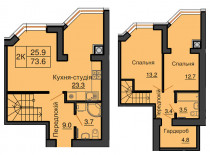 Двухуровневая квартира 73,6 м/кв - ЖК София