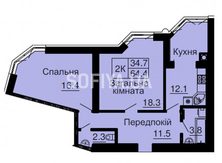 Двухкомнатная квартира 64,4 м/кв - ЖК София